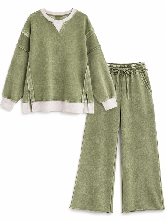 Zenana Signature Pants - Zenana Mineral Wash French Terry Wide Leg 2-Piece Set
